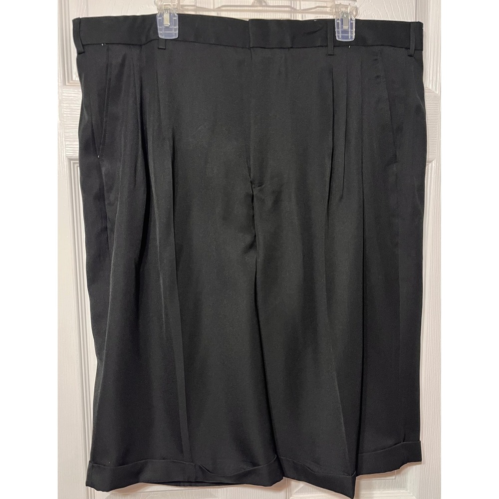 Montique Mens Black Pleated Cuffed Dress Shorts Size 44 Polyester Solid Classic